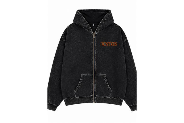 EMBR Oversized Acid Wash Zip Up Jacket